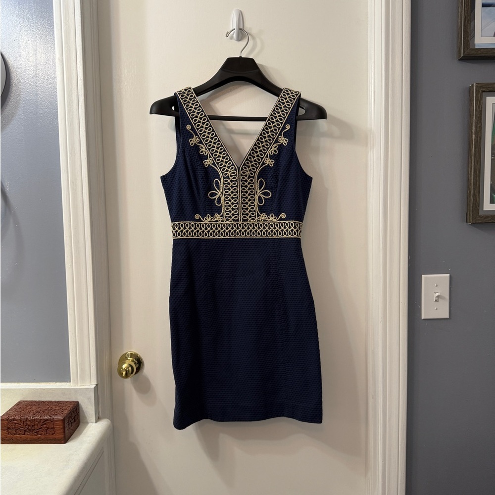 Lilly Pulitzer Navy Mini Dress with Gold Detailing